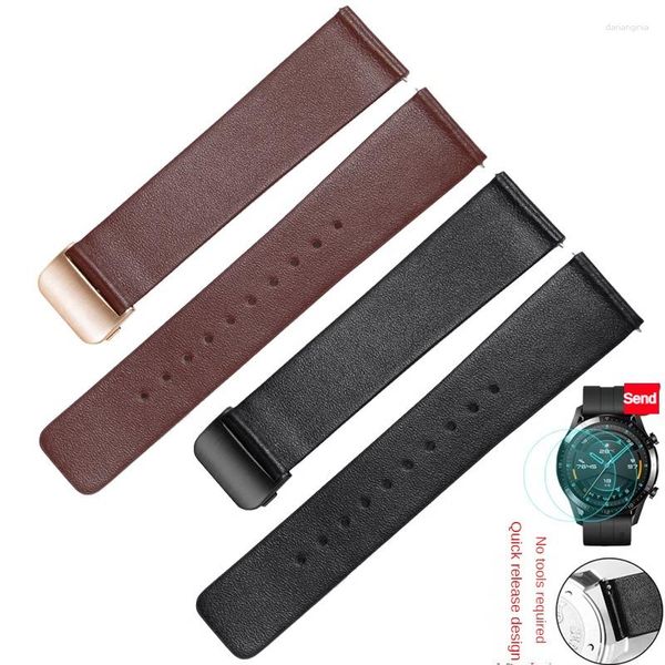 Bracelets de montres Bracelet en cuir ADAPTE Honor 2 GT 2/3Pro Series Smart Sports Bracelet de montre en cuir de vachette ultra-fin 20/22mm