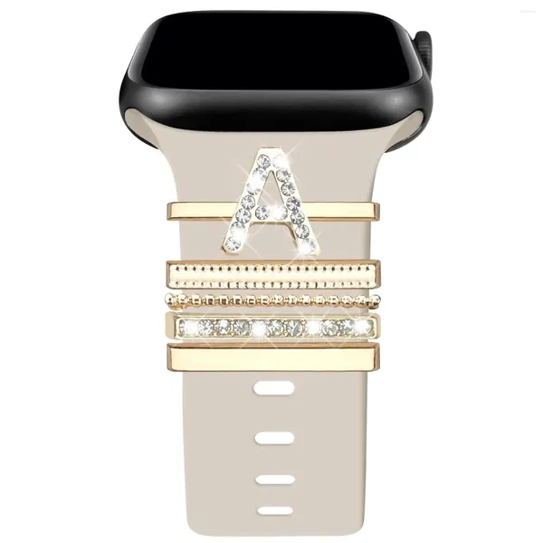 Bracelets de montre avec lettres décoratives, anneaux décoratifs, boucles pour Apple, breloques en Silicone, 45mm 44mm 42mm 41mm 40mm 38mm, IWatch 8 7 6 5 4 3