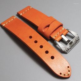 Bracelets de montre liste 22 24mm à la main en cuir de vache épais sangles de ceinture haut de gamme en cuir véritable Bracelet de montre homme Bracelet Orange Hele22