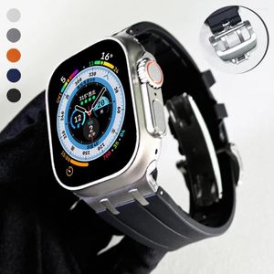 Bandas de reloj Correa de lujo para Apple 8 Ultra 49mm Banda de goma 45mm 42mm 44mm AP IWatch Series 7 Se 6 5 4 Pulsera con cierre de mariposa