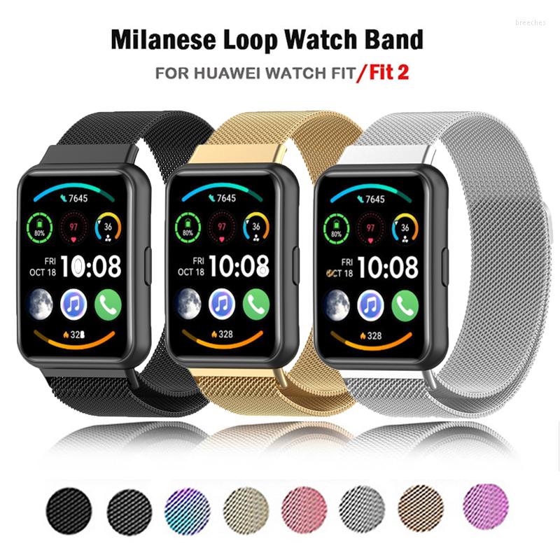 Watch Bands Magnetic Loop Strap for Huawei Fit 2 Band Accessoriesステンレス鋼ベルトメタルコレアパラブレスレット