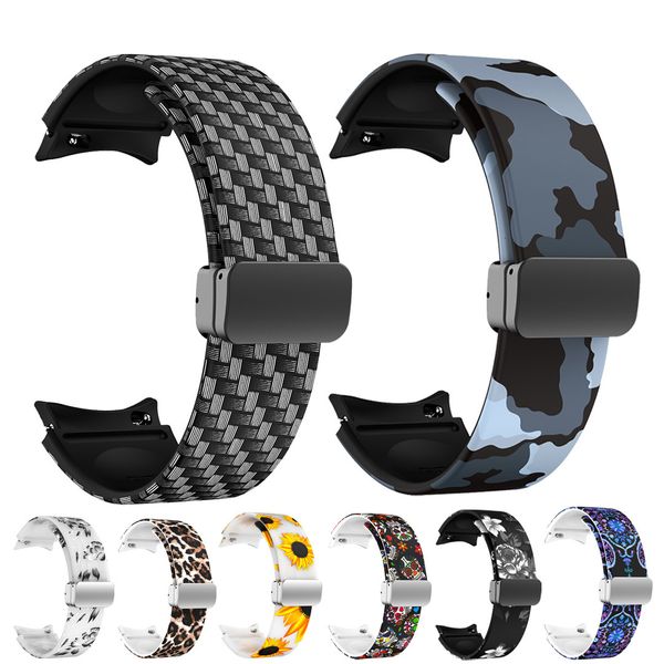 Bracelets de montre Bracelets magnétiques pour Galaxy 5 Pro 45mmGalaxy 40mm 44mm Bracelet en fibre de carbone Texture Print Bande réfléchissante 230727