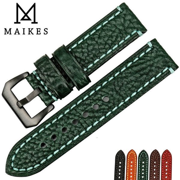 Bracelets de montre MAIKES 20mm 22mm 24mm 26mm bracelets de montre en cuir véritable italien Bracelet de montre vert Bracelet de montre en cuir souple pour Bracelet de montre de marque 230828