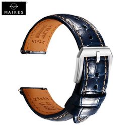 Bracelets de montre Maikes bracelet en cuir à dégagement rapide de luxe 20mm 22mm accessoires bandes es pour Breitling Omega Blue Band L240307
