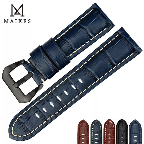 Watch Bands Maikes Qualine Geuthine Leather Watch Sobre 22 mm 24 mm 26 mm Fashion Blue Watch Accessories Band pour hommes Femmes 230817