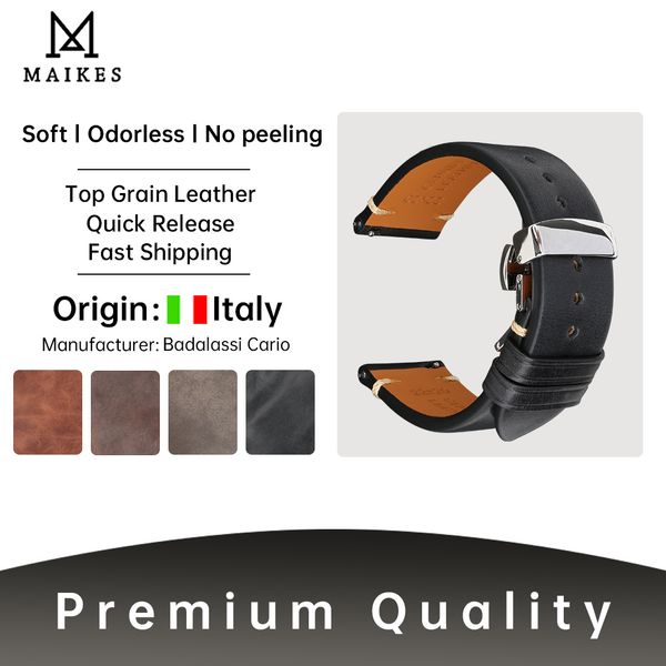 Bracelets de montre MAIKES Bracelet à dégagement rapide Fermoir papillon Cuir de vachette Fabriqué en Toscane Italie Accessoires Bracelet bande 221024
