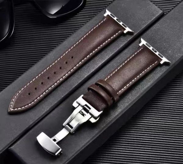 Bracelets de montre Bracelet en cuir mat pour Bracelet de montre 44mm 40mm 42mm 38mm Smartwatch accessoires Bracelet 3 4 5 6 7 8 se boucle en acier 230411