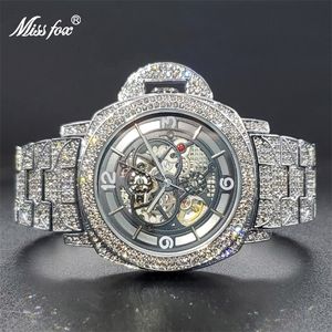 Horlogebanden Mechanisch Voor Mannen Diamond Iced Hip Hop Automatische Horloges Grote Pols Skeleton Beweging Horloges Unieke Drop 231204