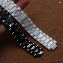 Bekijk Bands Mens Watchband Hoogwaardige zwarte keramische bandband Bracelet Silver Implementatie gesp voor merk J12 Dual Agenda WatchesWatch
