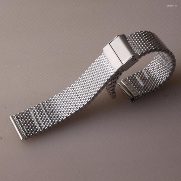 Bracelets de montre Bracelet de montre en maille boucle de sécurité pliable en acier inoxydable Bracelet en argent accessoires 18mm 20mm 22mm 24mm style classique hommes