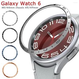 Bandas de reloj Cubierta de anillo de bisel de metal para Samsung Galaxy 6 Classic 47 mm 43 mm Marco de taquímetro deportivo Watch6