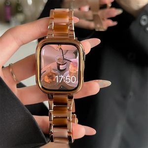 Bracelets de montre en métal résine arc-en-ciel marbre bande pour Apple Ultra 49mm 7 8 41 45mm 38 40mm 42 44mm Bracelet femmes Bracelet IWatch 6 SE 5 4