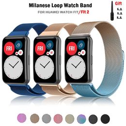 Horlogebanden Milanese band voor Huawei FIT band Smart magnetische lus roestvrijstalen metalen armband 2 accessoires