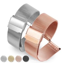 Bekijkbanden Milanese horlogeband 12 mm 1 mm 16 mm 18 mm 20 mm 22 mm 2mm 2 mm Universal roestvrijstalen metalen bandband Bracelet Black Rose Gold 230816