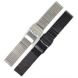 Watchbanden Mod 18m 22 mm Silver Black 316L Roestvrij staal Cool Shark Mesh verstelbare massieve gesp band Bracele 230821