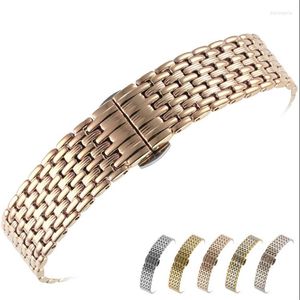 Bracelets de montre NO LOGO Thin Nine Beads Solid Stainless Steel Band 13 18 20 22mm Bracelet Femme