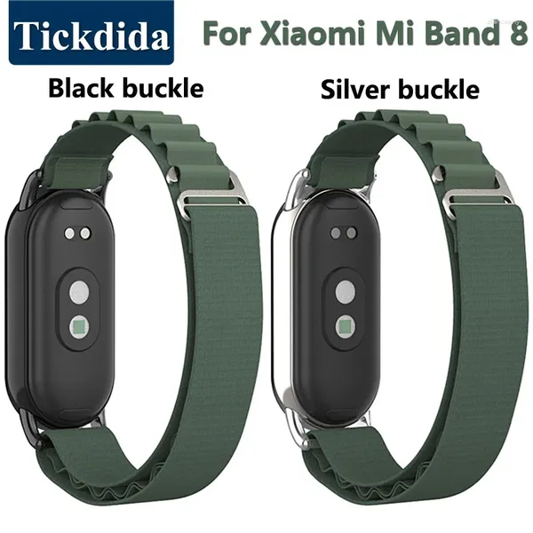 Bandas de reloj Correa transpirable de nailon para Xiaomi Mi Band 8 pulsera pulsera partículas de cabeza de Metal accesorios de correa de reloj NFC