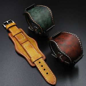 Bracelets de montres Onthelevel Leather CUFf Band 22mm 24mm Strap With Mat Wrist Protection Yellow Red band 230426