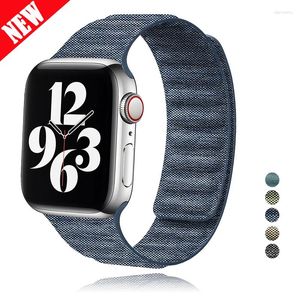 Bracelets de montre Bracelet en Denim d'origine pour Bracelet Apple 44mm 40mm 45mm 49mm 41mm Bracelet à boucle magnétique en Nylon IWatch série 9 8 SE 7 Ultra