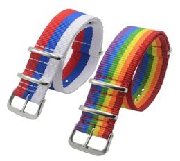 Bandas de reloj Orgullo Rainbow Watchband 18 mm Strap de nylon Hombres para mujeres Pulsera accesorio de 20 mm Cinturón de 22 mm de 24 mm Drop4726360