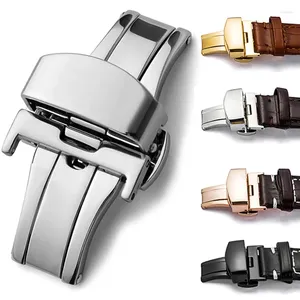 Bracelets de montre bouton poussoir boucle pliable pour bracelet en cuir/caoutchouc Double clic papillon bracelet de montre de déploiement en acier inoxydable