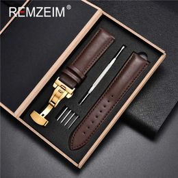 Bands de montre Remzeim Soft Calfskin Leather Watch Bands 18 mm 20 mm 22 mm 24 mm STAPLES ACCESSOIRES DE MONTRATION DE LA CLASS DE PAPILFLY AVEC avec boxl2404