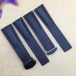 Bandas de reloj Banda de cuero de repuesto 19 mm 20 mm 22 mm Correa de patrón de fibra de carbono de calidad con hebilla plegable