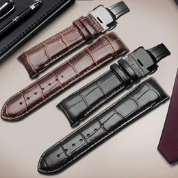 Bekijkbanden Vervangingsriem voor echt leer 16 18 20 22 23 24 mm Zwarte bruine armband T035 -serie mannelijke en vrouwelijke ketting