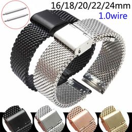 Bracelets de montre Bracelet de montre de remplacement 16mm 18mm 20mm 22mm 24mm boucle de maille en acier inoxydable Bracelet de montre à mailles avec broches 231207