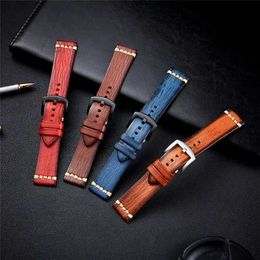 Bandes de montre bandes en cuir rétro de haute qualité en acier inoxydable boucle hommes femmes végétaux bracelets tannés 18 mm 20 mm 22 mm 24 mm h240504