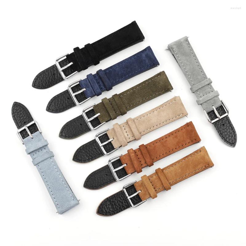 Titta på band Retro Suede Leather Watchstrap High Quality Watchband 18mm 20mm 22mm 24mm Handgjorda Stitching Snabbfrisläppande för tillbehör