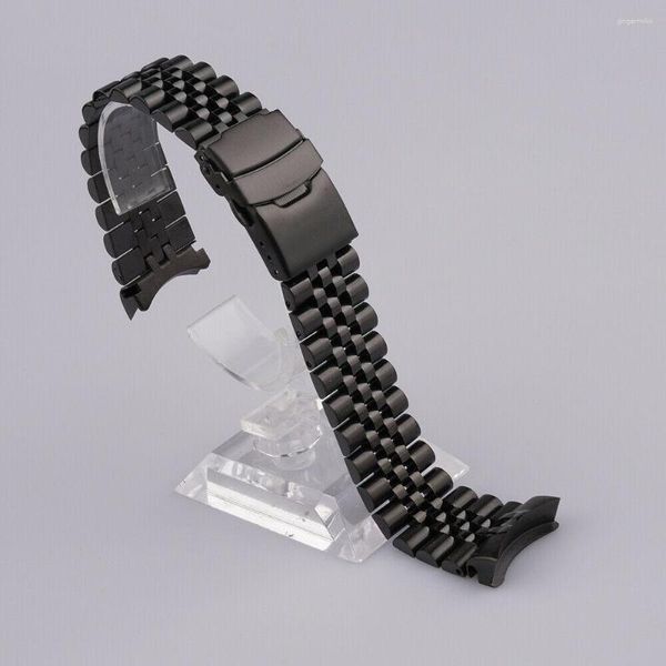 Bandas de reloj Rolamy 22 mm Negro Sólido Enlaces de extremo curvado Jubilee Watchband Pulsera Correa con doble cierre de empuje para SKX007 009