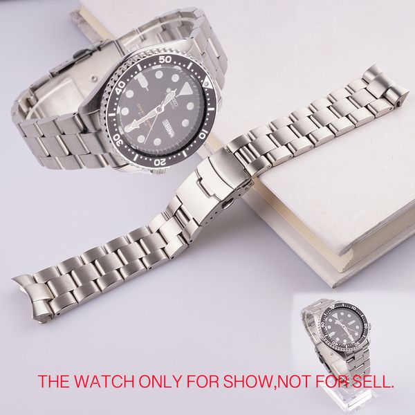 Bracelets de montres Rolamy 22mm Silver All Brushed Solid Curved End Links Remplacement WatchBand Strap Bracelet Double Push Fermoir SKX 007 230803