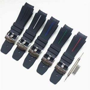 Bracelets de montre Bracelet en caoutchouc accessoires pour hommes pour l'eau doux anti-poussière Bracelet en Silicone de haute qualité 21mm Black1225n