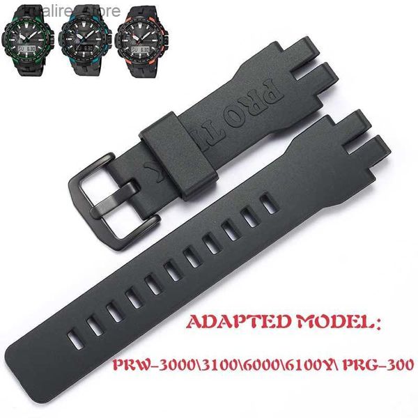 Correas de reloj Correa de goma adecuada para Casio ProTrek PRW3000/3/6000/6Y PRG300 pulsera impermeable para hombres Accesorios Negros L240307