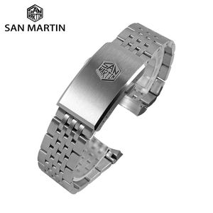 Bandas de reloj Pulsera San Martin Alta calidad 7 enlaces 316L Piezas de acero inoxidable sólido 20 mm Cierre cepillado para SN044-GWatch