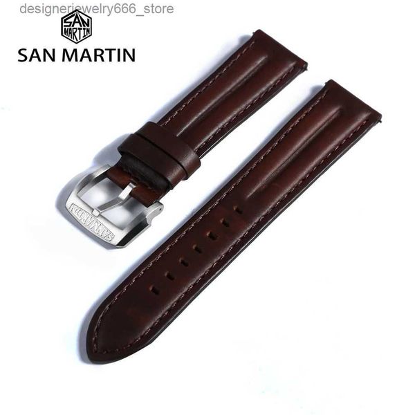 Bracelets de montre San Martin Horween bracelet en cuir de vachette bracelet en cuir pour hommes bracelets de poignet 20mm 22mm rétro boucle ardillon à dégagement rapide Zermatt Q231212