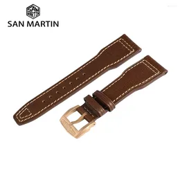 Bracelets de montre San Martin Pilot Horween Cuir de vachette Bracelet de montre 20mm 22mm Ceinture pour hommes Sangles Quick Release Spring Bar Retro Pin Buckle