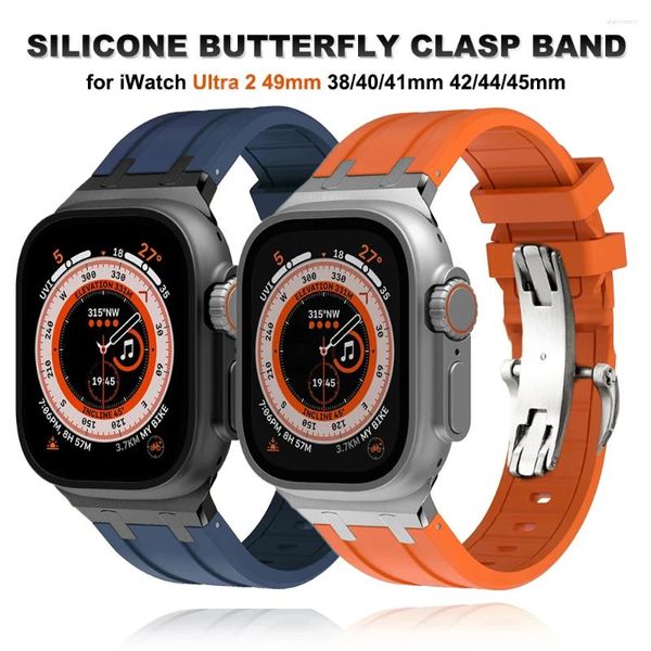 Bandas de reloj Correa de cierre de mariposa de silicona para Apple Ultra 2 49mm Serie 9 Banda 45mm 42mm 44mm IWatch 8 7 Se 6 5 4 Pulsera de goma