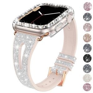 Horlogebanden siliconen lederen band voor Apple Ultra 49mm band 44mm 41mm 45mm 40mm 42mm Correa Diamond Case IWatch Series 8 7 Se 6 5 4