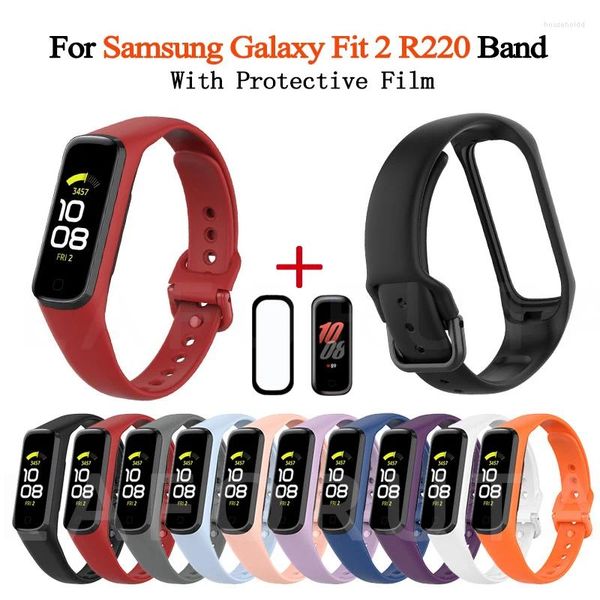 Bandas de reloj Correa de silicona para Samsung Galaxy Fit 2 R220 Banda con película protectora Pulsera Correa Reemplazo