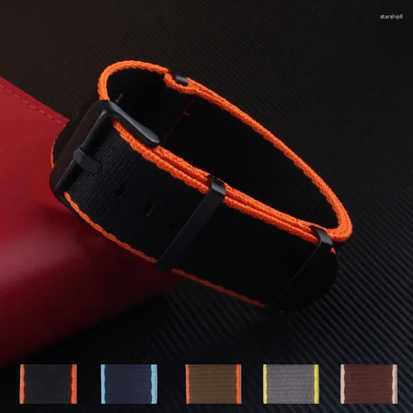 Bracelets de montre Boucle noire argentée 20mm 22mm Ceinture de sécurité à chevrons de qualité supérieure Bracelet en nylon pour SKX 280mm de long