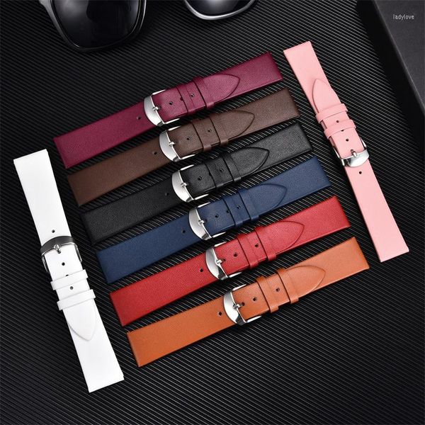 Bandas de reloj Correas de cuero genuino suave simple 14 mm 16 mm 18 mm 20 mm 22 mm Accesorios Pulseras Mujeres Hombres Correas de reloj