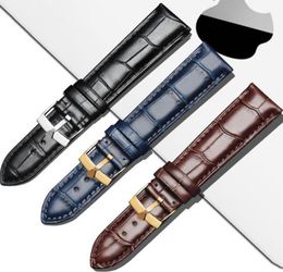 Bekijk banden gladde echte lederen band 17 19 20 21 mm blauw bruin zwart kalfsleer horlogeband voor rx Datejust GMT Crown Logo6630683