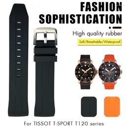 Bracelets de montre Bracelet de montre en caoutchouc souple en silicone 22mm 21mm pour Tissot T120417 Sea Star 1000 série Orange noir outil de sangle de plongée étanche