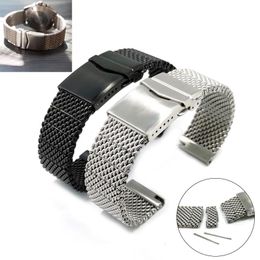 Bracelets de montres solide 22mm pour bracelet de montre Breit-ling 5 mailles en acier inoxydable bracelet homme bout plat noir argent boucle d'assurance à dégagement rapide