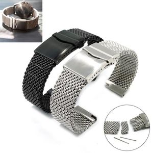 Correas de reloj sólidas de 22mm para Breit-ling, correa de reloj de 5 mallas de acero inoxidable para hombre, correa de extremo plano, hebilla de seguro de liberación rápida negra y plateada