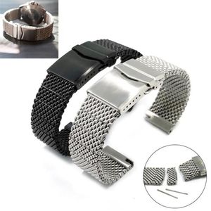 Bandas de reloj Sólido 22 mm para Breit-ling Watchband 5 Mesh Acero inoxidable Correa de hombre Extremo plano Negro Plata Seguro de liberación rápida Buc272Z