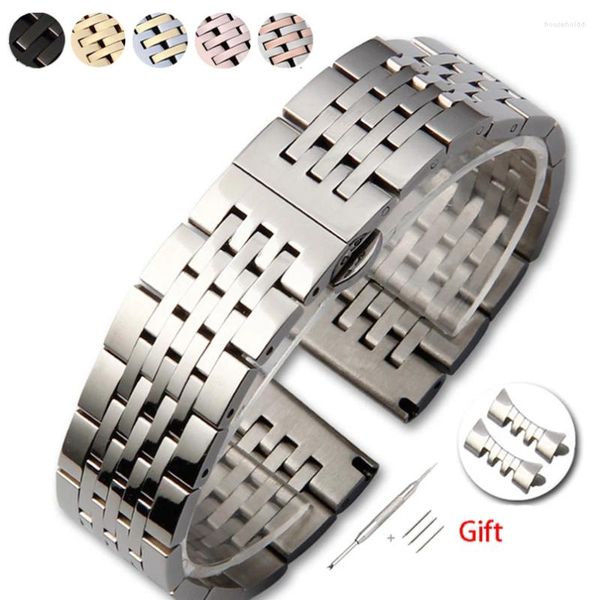 Bracelets de montre Bracelet en acier inoxydable solide pour Bracelet de bande T41 sept perles boucle papillon 12 13 14 15 16 17 18 19mm 20 21 22 23 24mm