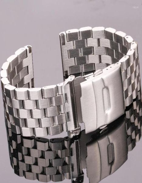 Bandes de montre Bracelet de sangle en acier inoxydable solide 18 mm 20 mm 22 mm 24 mm Femmes Men Silver Brossed Metal Watch Band ACCESSOIRES3912918